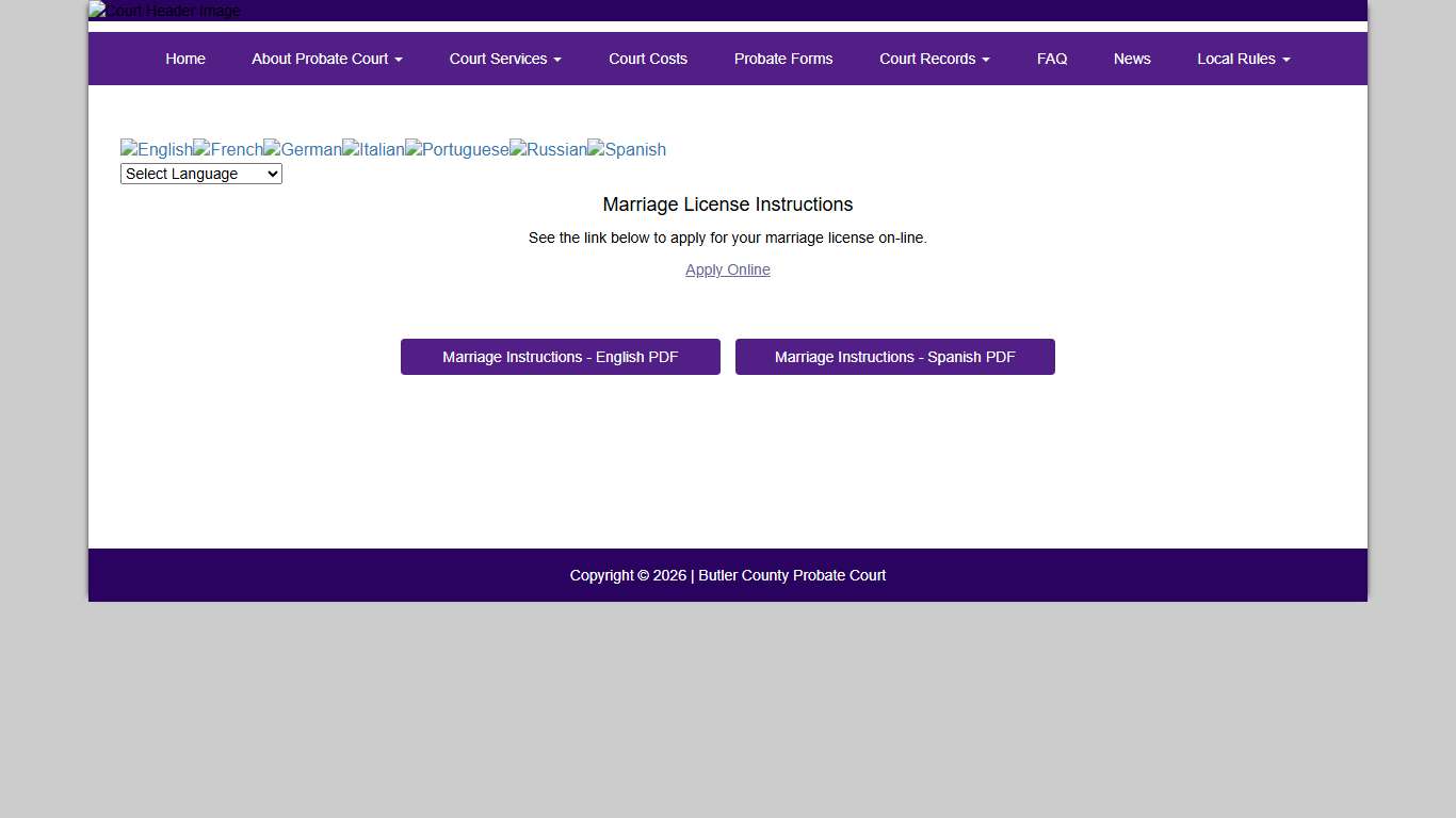 Butler County Probate Court - Marriage Application